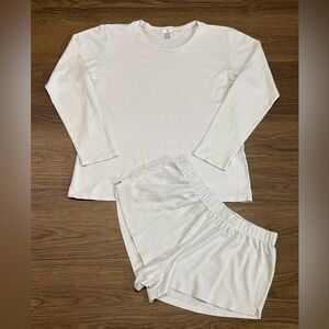 LAKE Pajama Set M Lavender Stripe Pima Cotton Long Sleeve Shorts READ